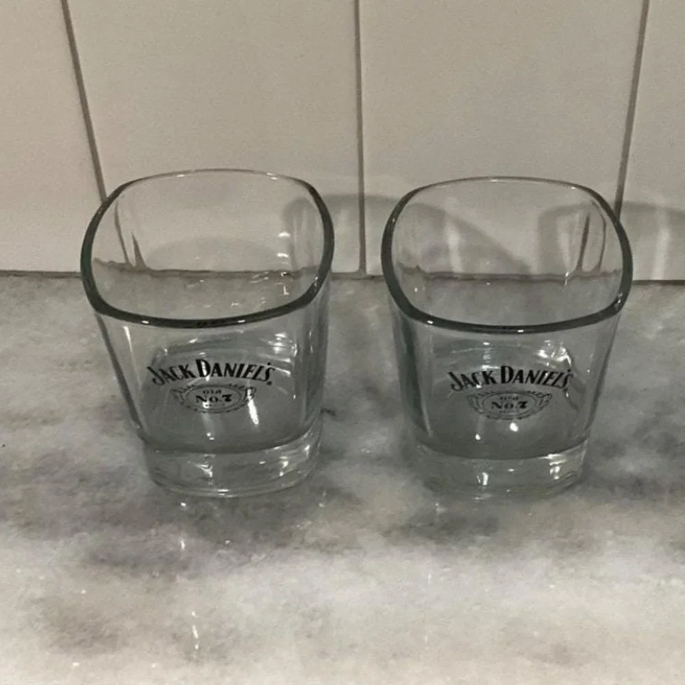 Jack Daniels Old No. 7 Lowball Glasses, Set of 2, Weighted Bottom Emboss Barware